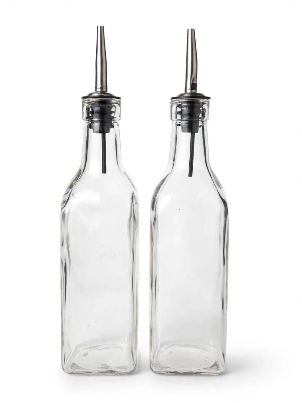 Clear Glass Oil & Vinegar Bottles with Stainless Pour Spouts - Set of 2